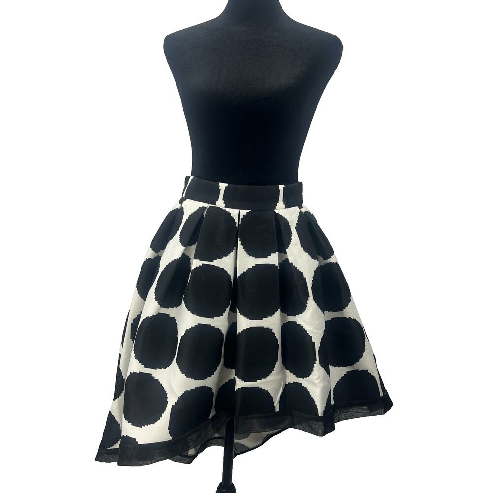 Gracia Polka Dot‎ Bubble Skirt Pleated Satin Hem Black White